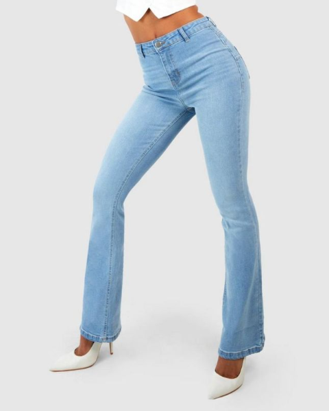 Boohoo Butt Shaper High Rise Skinny Flared Jeans - light blue