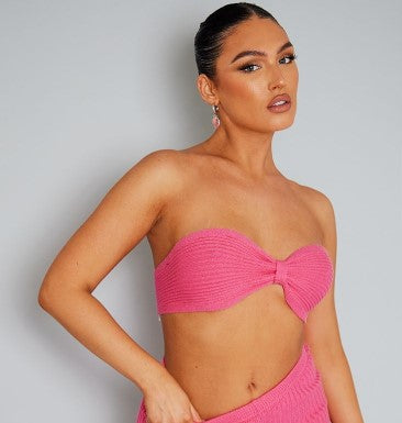 PINK RIB KNIT BOW BANDEAU TOP