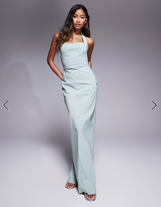Vesper bengaline halterneck strap bodycon maxi dress in sage