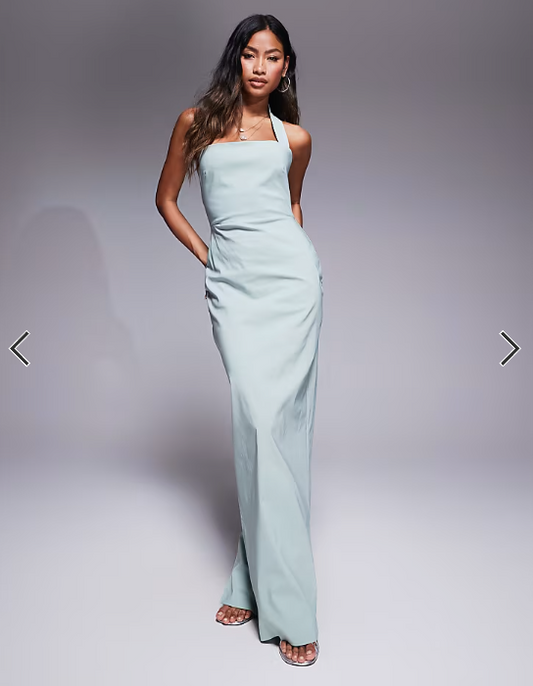 Vesper bengaline halterneck strap bodycon maxi dress in sage