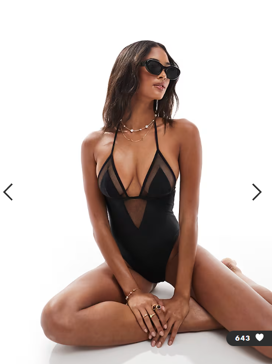 ASOS DESIGN Katie May mesh insert plunge swimsuit with tie back in black