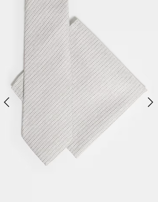 ASOS DESIGN textured tie and pocket square in stone