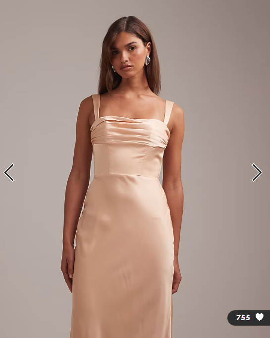 ASOS DESIGN bridesmaids satin draped bust maxi dress with column skirt in apricot