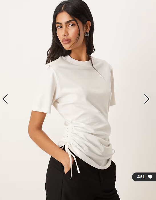 ASOS DESIGN ruched detail tie side short sleeve crew neck tee in cream