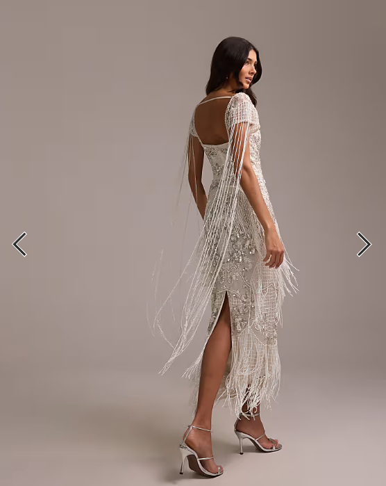 ASOS DESIGN fringe embellished square neck maxi wedding dress in ivory