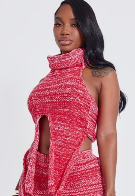 Shape Red Contrast Knit High Neck Crop Top