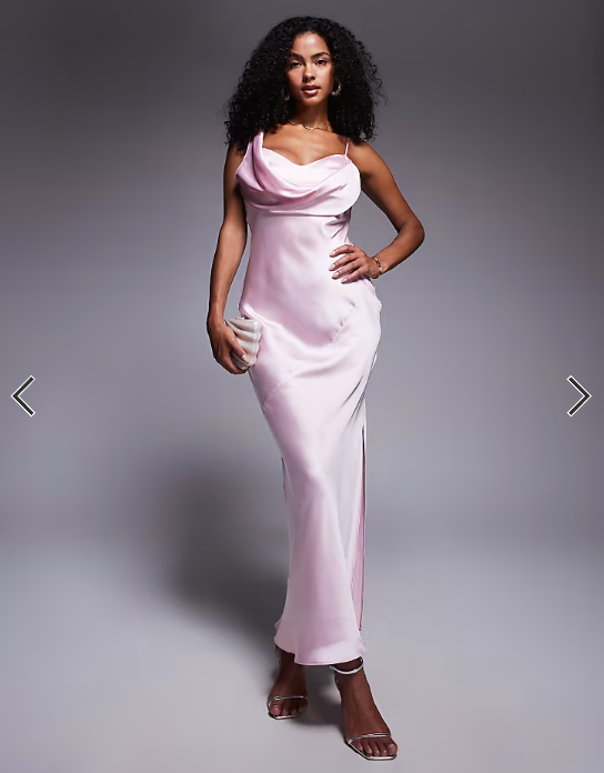 River Island one shoulder cowl neck maxi dress in pink