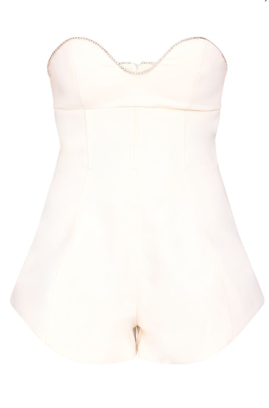 Cream Diamante Detail Bandeau Structured Playsuit