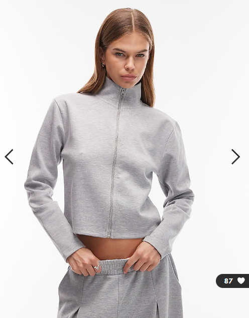 ASOS DESIGN interlock co-ord zip through high neck sweatshirt in grey marl