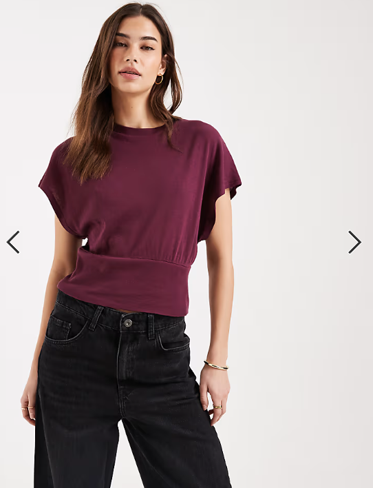 ASOS DESIGN short sleeve cinched top in plum