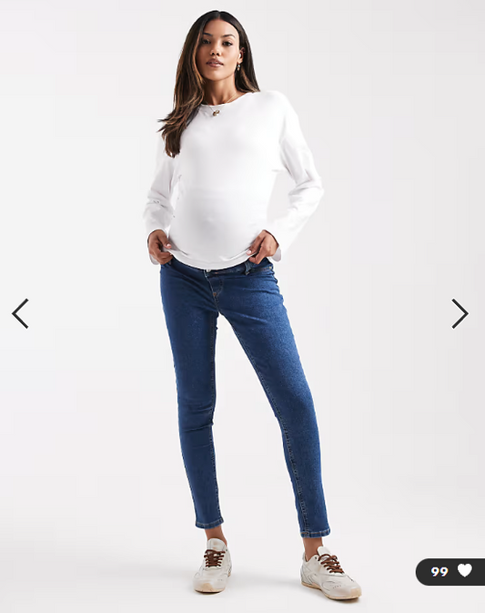 ASOS DESIGN Maternity skinny jeans with over bump in dark blue
