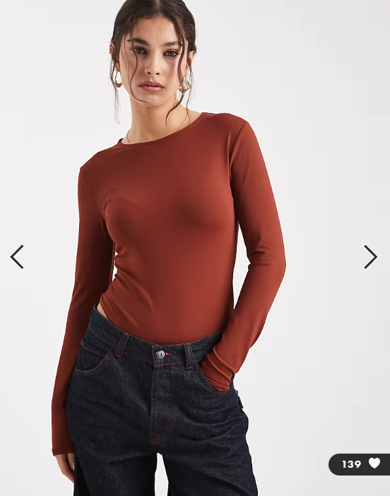 ASOS DESIGN polyamide slinky long sleeve bodysuit in rust