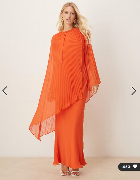 ASOS DESIGN exaggerated pleated sleeve bias maxi dress in orange
