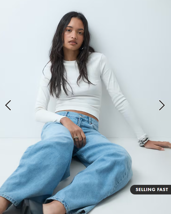 ASOS DESIGN rib crew neck long sleeve top in cream