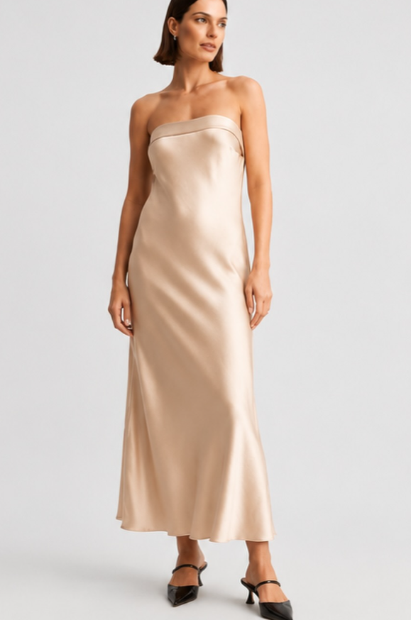 NAKD - fold detail bandeau satin dress beige