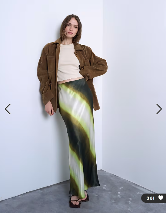 Topshop satin bias maxi skirt in lime ombre stripe