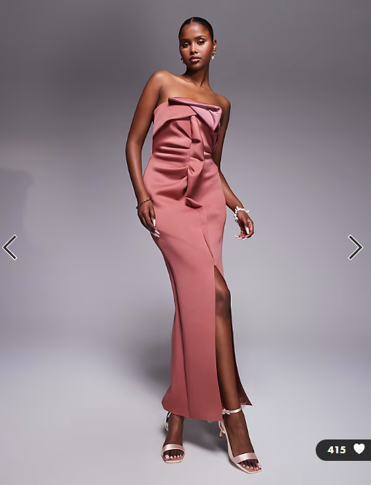ASOS DESIGN bandeau midi dress with twisted front detailing midi dress in rose in scuba-style fabric