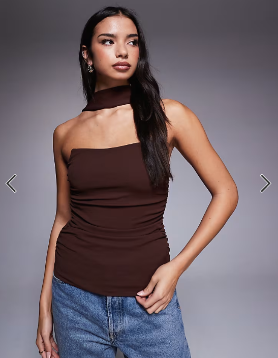 ASOS DESIGN longline structured bandeau top with scarf neck detail in chocolate