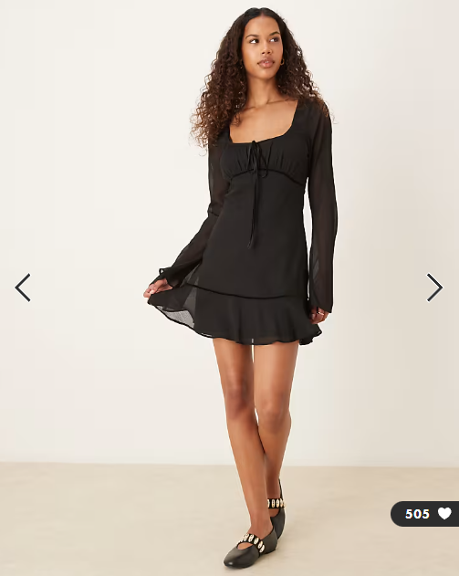 ASOS DESIGN ruched bust scoop long sleeve mini dress in black