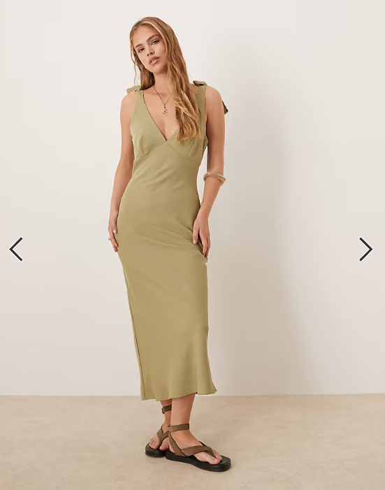 Pretty Lavish Piper crepe bow shoulder midaxi dress in olive