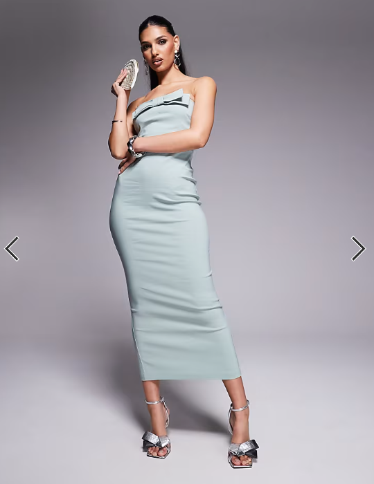 Vesper bengaline bandeau bow detail bodycon midaxi dress in sage