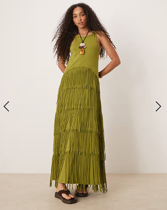 ASOS DESIGN scoop racer fringe maxi dress in green