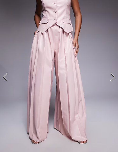 ASOS LUXE PU pleated trouser co-ord in dusky pink
