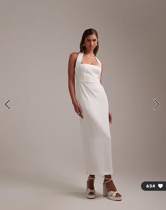 ASOS DESIGN crepe pencil bandeau midi dress with wide halter strap in white