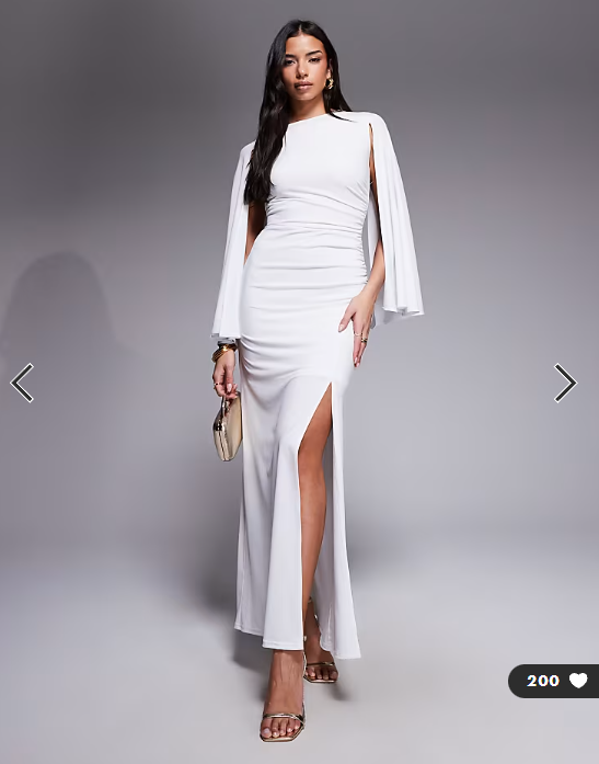 TFNC slinky cape sleeve ruched side maxi dress in ivory