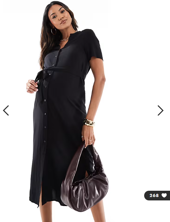 Vero Moda Maternity midi shirt dress with tie waist in black