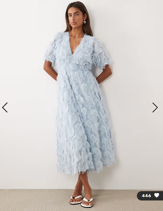 YAS textured v neck midi dress in pale blue