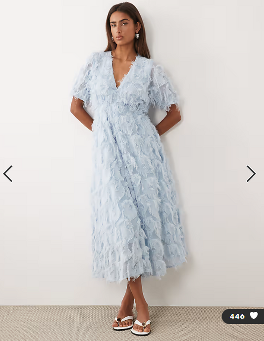 YAS textured v neck midi dress in pale blue