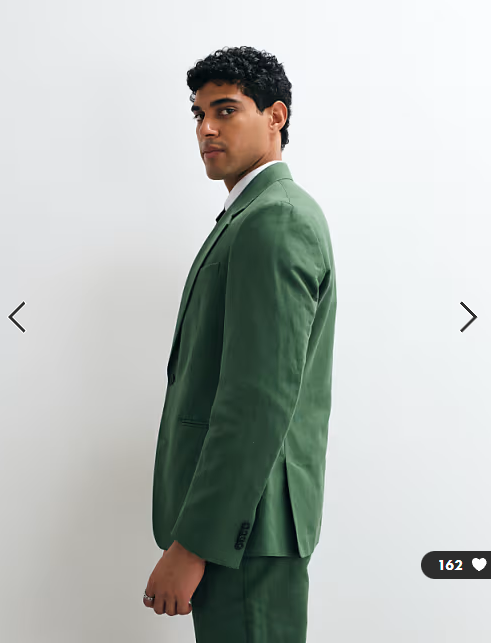ASOS DESIGN slim suit jacket in linen rich dark green twill