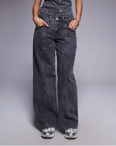 Liquor N Poker baggy fit jeans co-ord with buckle detail in washed black