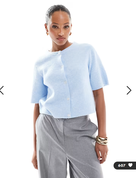 Pieces soft knit short sleeve cardigan in blue