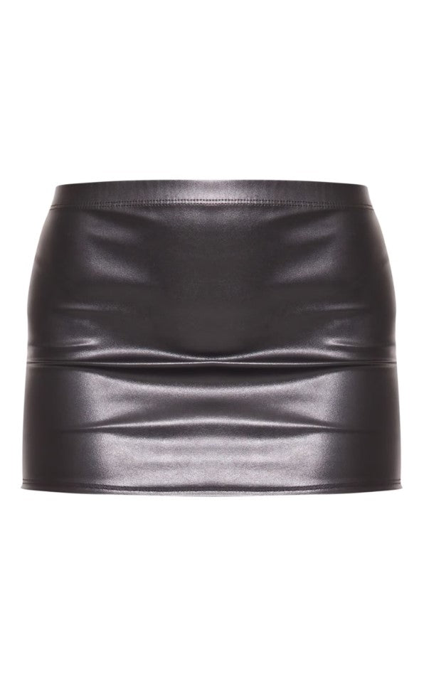 Black Faux Leather Low Rise Extreme Micro Mini Skirt