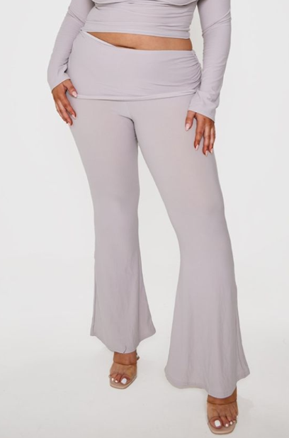 Plus Grey Marl Contour Jersey Flared Trousers
