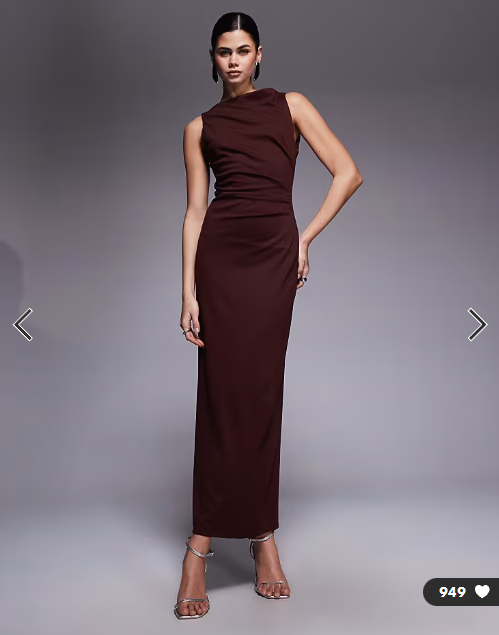 ASOS DESIGN slash neck ruched midi dress in chocolate – DEXISTREND