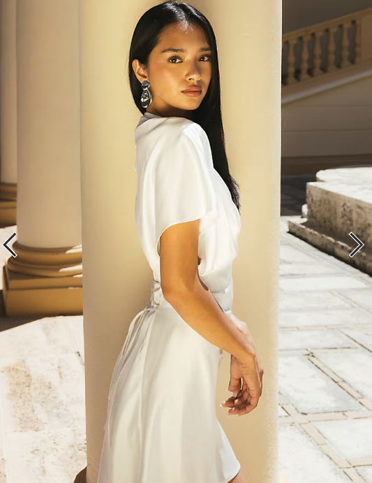 Gina Tricot satin batwing mini dress in off white