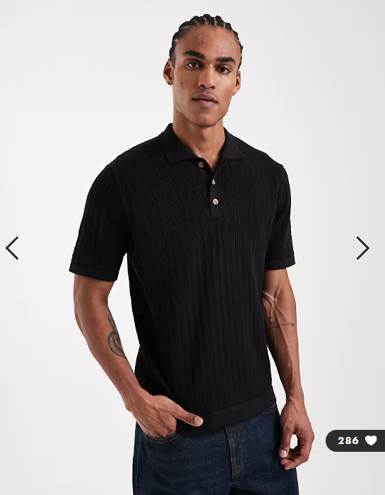 ONLY & SONS open knit polo in black