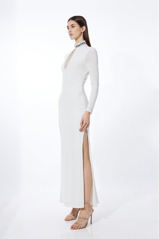 Ivory Petite Embellished Jersey Crepe Maxi Dress