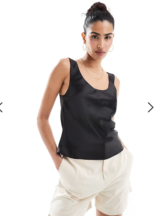ASOS DESIGN scoop neck cami in satin in Black