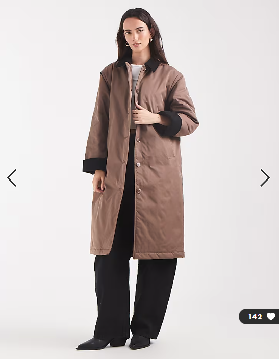 Pieces longline trench coat with cord collar detail in light brown