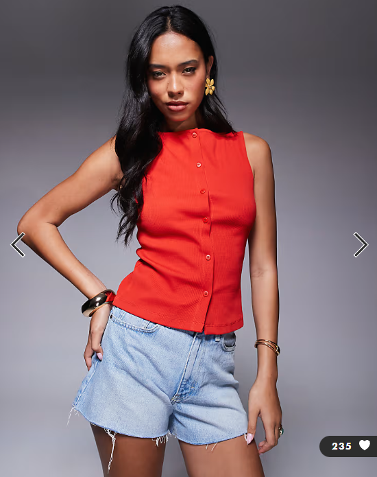 ASOS DESIGN wide neck ribbed button through tank top in red