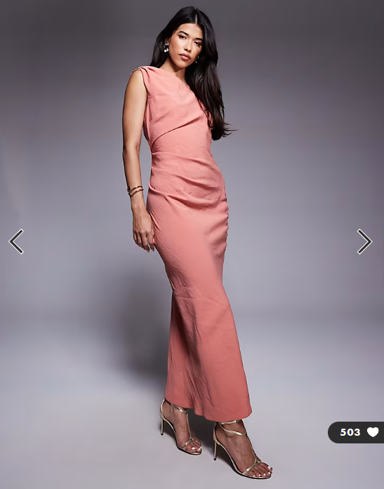 ASOS DESIGN one shoulder midi dress with back trim detail in pink