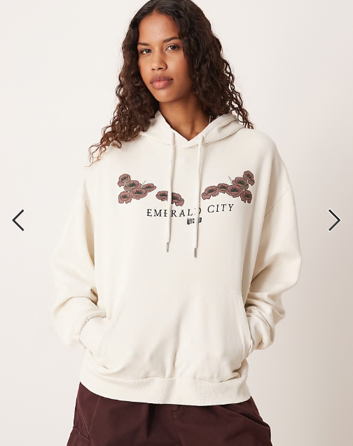 ASOS DESIGN unisex relaxed hoodie with Wicked print in Ecru