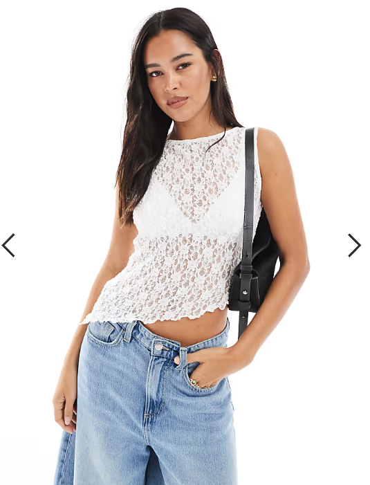 ASOS DESIGN lace asymmetric hem sleeveless top in ivory