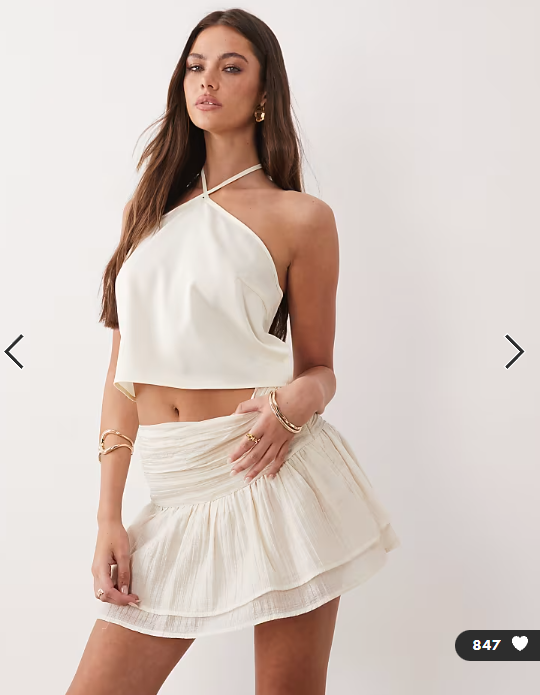 The Frolic exclusive textured shirred waist tiered ruffle mini skirt in cream