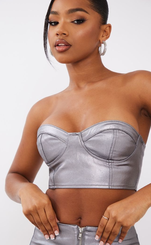 Gunmetal Metallic Look Coated Bandeau Top
