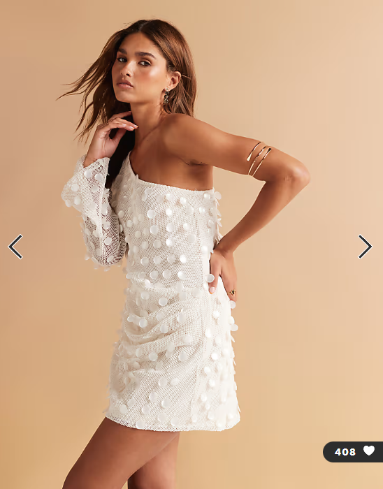 ASOS DESIGN one sleeve pearl sequin crochet mini dress in cream